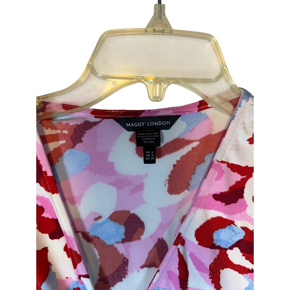 Maggy London Wrap Dress Abstract Print Midi Cap Sleeve size 4 - Picture 3 of 3